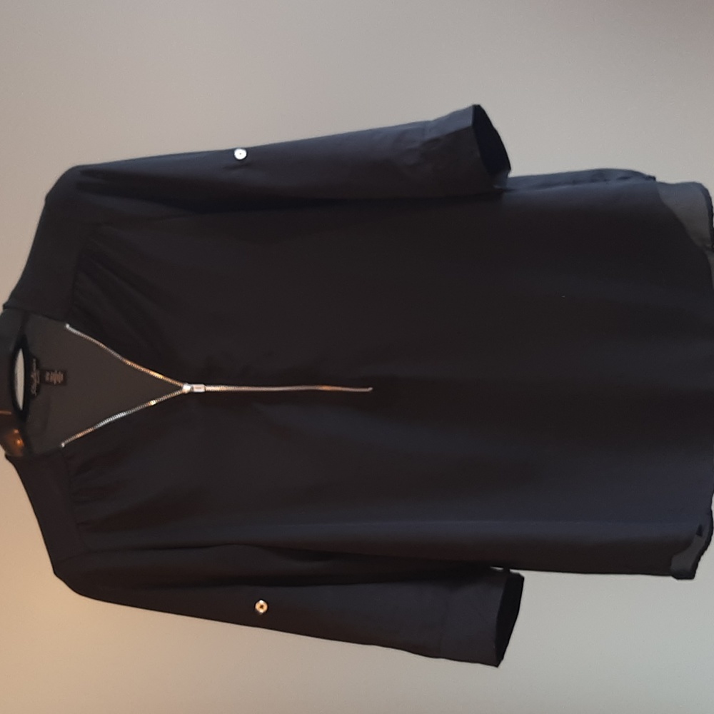 Streetwear Society top. Sheer. 3/4 sleeves. Half zipper front. Black. …